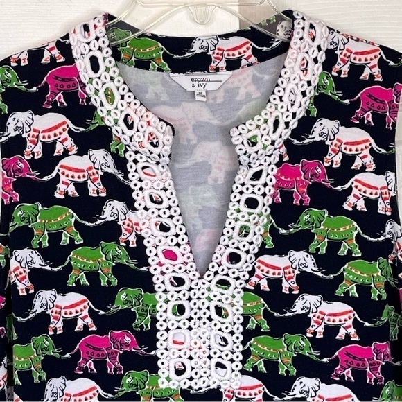 Crown & Ivy Elephant Print Preppy Embroidered A-Line Sleeveless Dress Medium - Picture 4 of 11